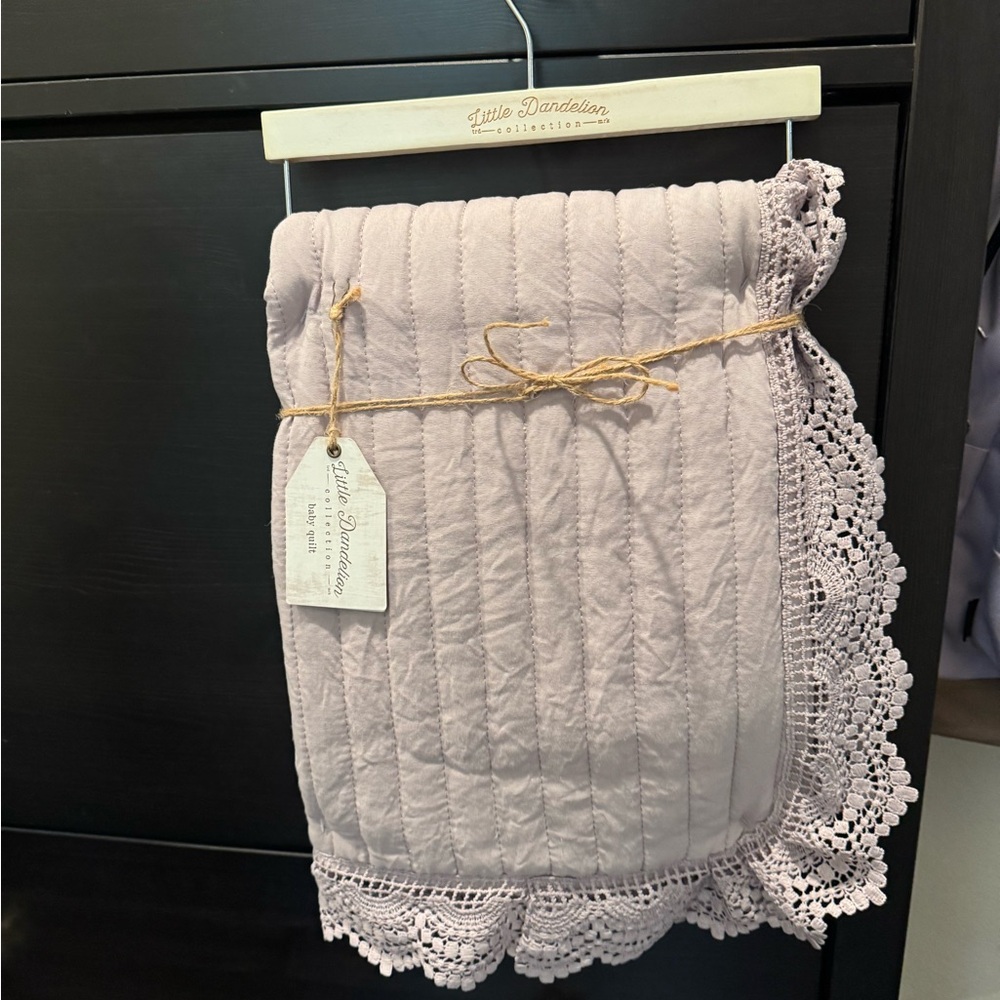Baby quilt. Lavender. Muted/dusty purple. Little dandelion co. Lace trim. Nwt